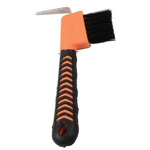 Soft Grip Hoof Pick with Brush - Orange