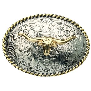 AndWest Kid's Nickel Oval with Gold Longhorn Buckle