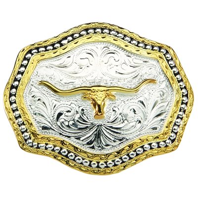 AndWest Kid's Scalloped Longhorn in Gold & Silver Plate Buckle