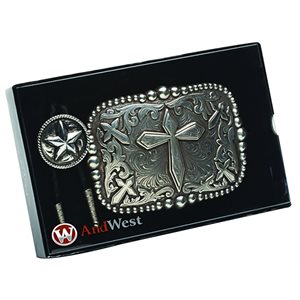 AndWest Men's Cross Buckle with Star Bolo Tie