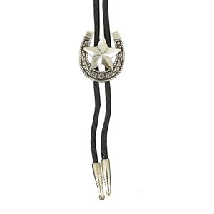 M&F Engraved Horseshoe with a Silver Center Star Bolo Tie