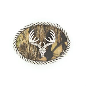 Nocona oval belt buckle - Deer skull on camo background