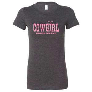 Ranch Brand Ladies Cowgirl Western T-Shirt - Dark grey with pink logo