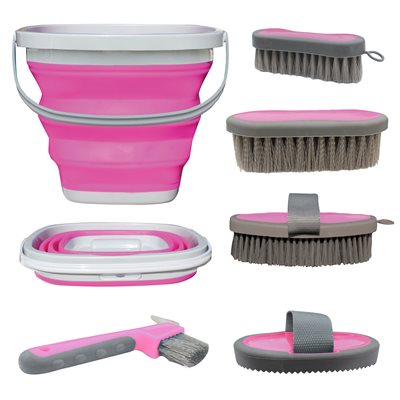 Grooming Kit with Collapsible Bucket - Pink