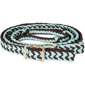 Mustang Braided Barrel Reins with Knots - Turquoise & Brown