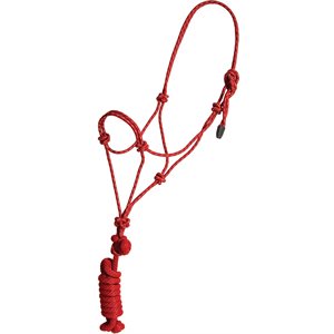 Mustang Economy Rope Halter With Lead - Red & White