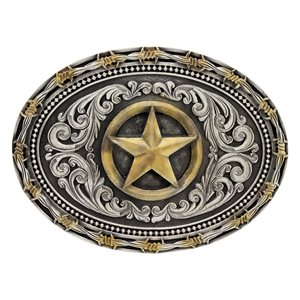 Boucle de Ceinture Montana ''Two Tone Rope & Barbed Wire Lone Star''