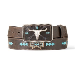 Ariat ladies belt with leather buckle and longhorn - Brown
