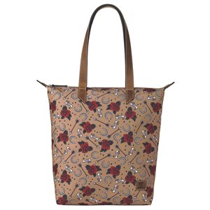 Ariat tote bag with roses, arrows, horseshoes and Ariat banners print - Tan
