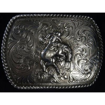 Crumrine silver belt buckle with Bronco