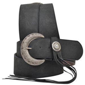 Angel Ranch ladies western belt with concho and fringes - Black