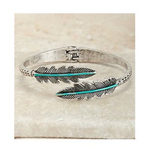 M & F Silver with blue feathers wrap bracelet 