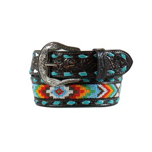 Nocona ladies belt with turquoise lacing and beads - Brown
