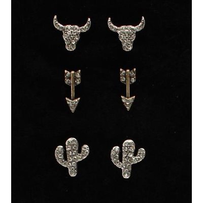 Blazin Roxx earrings set of 3 - Cactus, loghorn and arrow