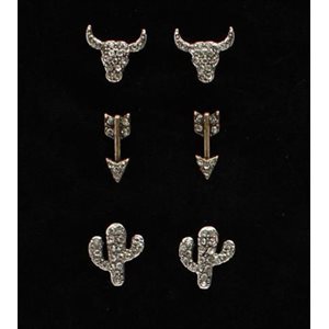 Blazin Roxx earrings set of 3 - Cactus, loghorn and arrow