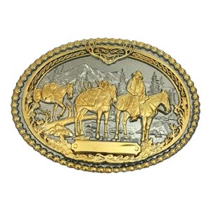 Montana Attitude Pack Horses and Rider Two Tone Belt Buckle