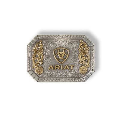 Boucle de ceinture Ariat rectangulaire - Couleur argent et or avec logo