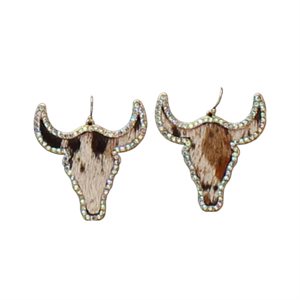 Blazin Roxx earrings - Bull skull with calf hair