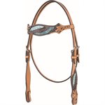 Country Legend Gator & Feathers Browband Headstall - Golden & Turquoise