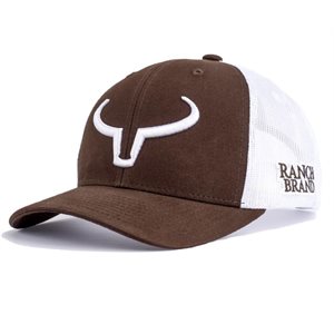  Casquette Ranch Brand Rancher - Brun & Blanc avec Logo Blanc