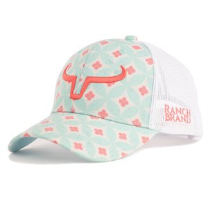 Ranch Brand Ponytail Cap - Diamond Turquoise & Pink Logo