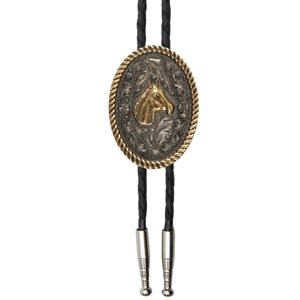AndWest Horse Head with Rope Edge Bolo Tie