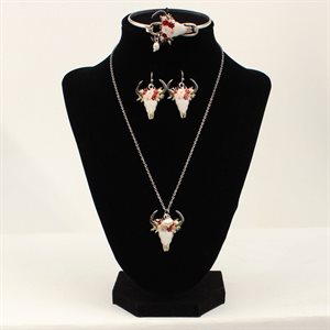 Blazin Roxx jewelry set with bull skull and flowers - #30947