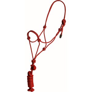 Mustang Economy Rope Halter With Lead - Red & White