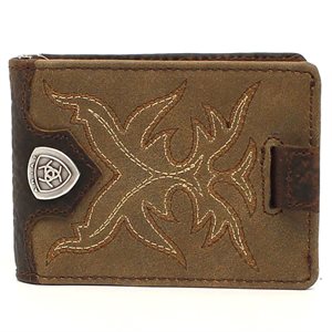 Ariat Boot Stitching Bifold Leather Money Clip - Distressed Brown