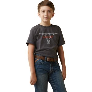 Ariat Kid's Barbed Wire Steer Western T-Shirt - Charcoal Heather