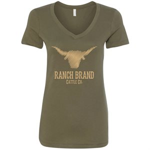 Ranch Brand Ladies Cattle Western T-Shirt - Green with Beige Logo