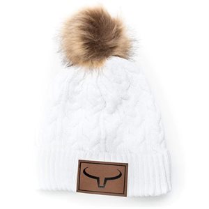 Ranch Brand Knitted Hat with Fur Pompom - White